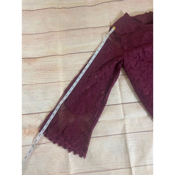 Lulu's Women's Burgandy Lace Bell Sleeve Long Sleeve Dress - Medium - Picture 11 of 16